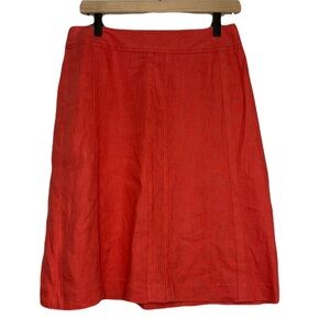 Ann Taylor 100% Linen Coral Knee Length Skirt Beachy Coastal Pink Size 6